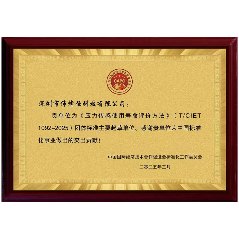 偉烽恒壓力傳感器使用壽命評價證書